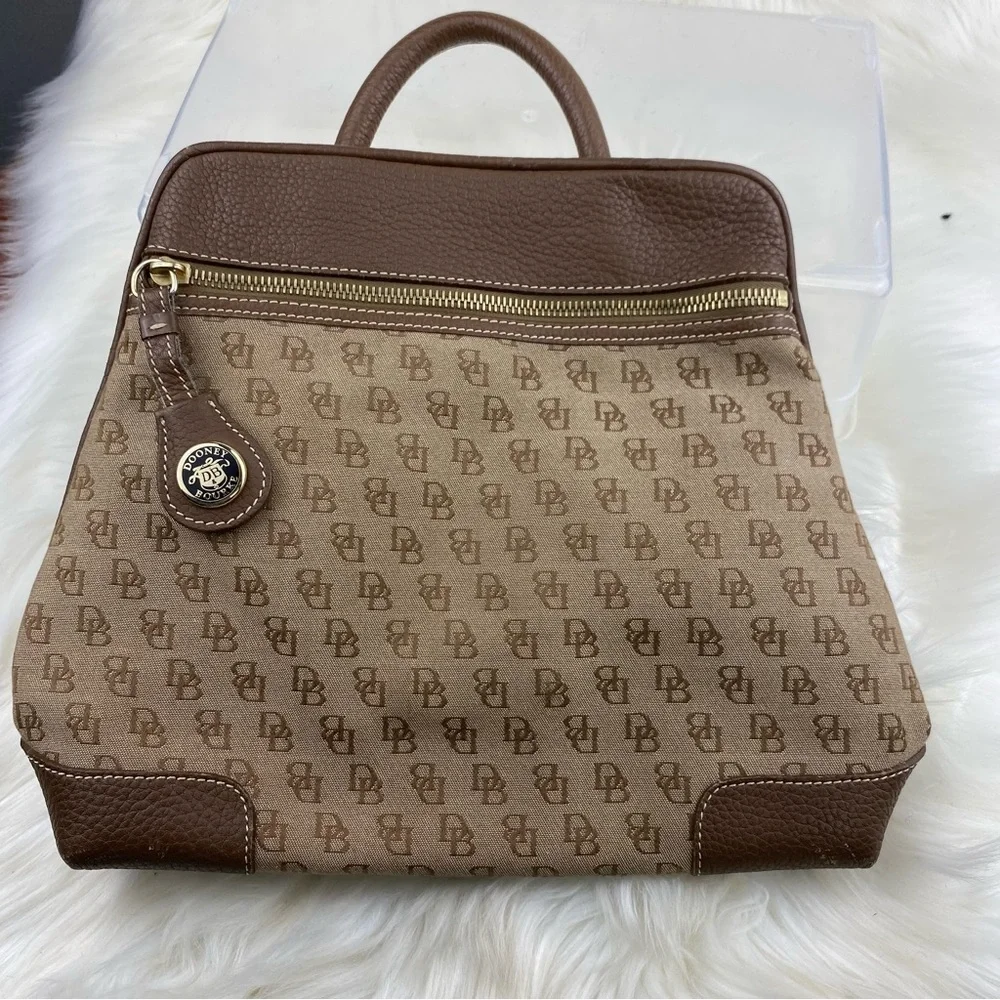 Dooney & Bourke Tan and Brown Monogram Backpack